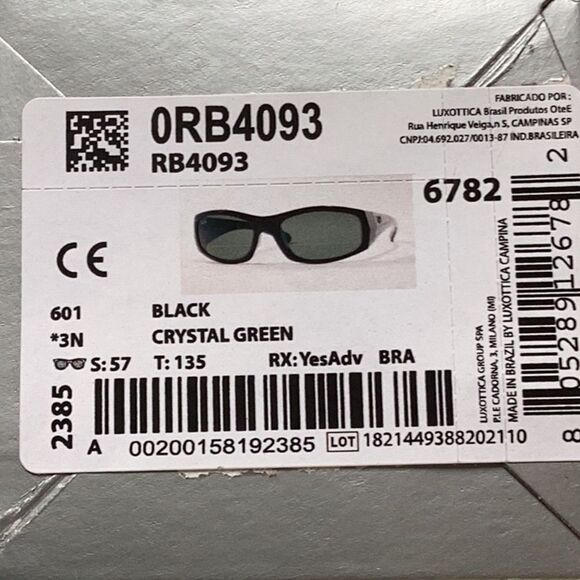 RAY-BAN NEW 57MM RECTANGLE SUNGLASSES BLACK/CRYSTAL GREEN - Picture 9 of 11